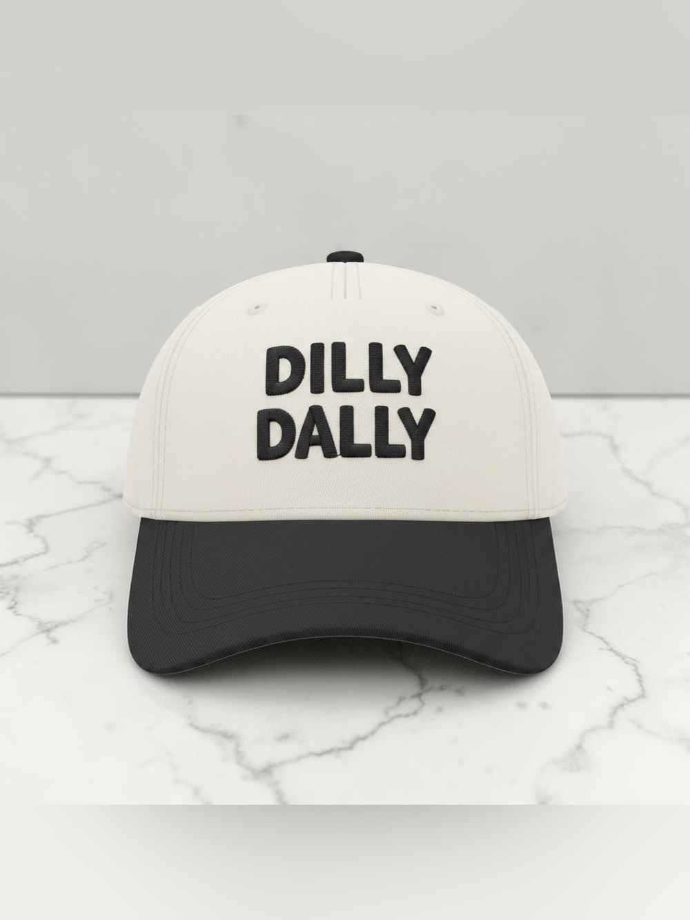 NWT Zenana “Dilly Dally” Graphic | Cream & Black Embroidered Baseball Hat - Picture 2 of 5